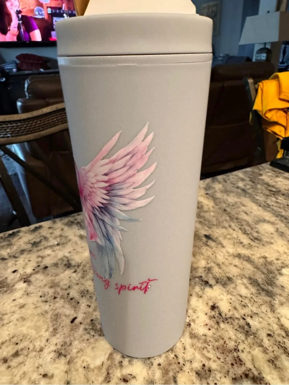 Pink Ribbon cancer Angel Wings gray Tumbler - NEW IN BOX